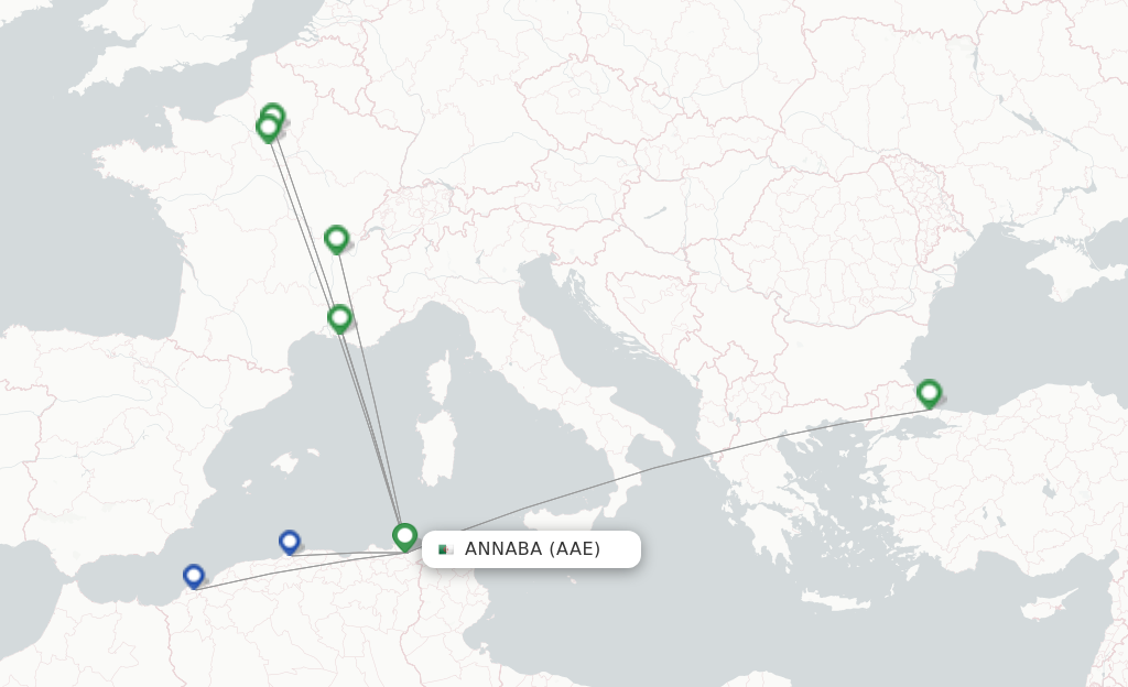 Route map with flights from Annaba with Air Algerie