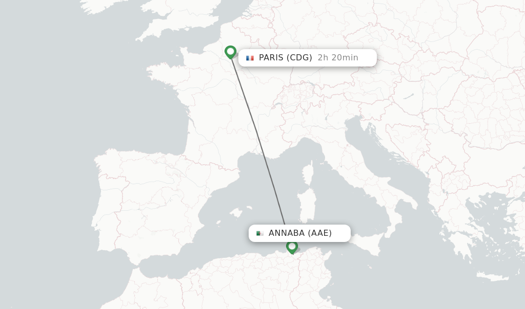 Flights from Annaba to Paris route map
