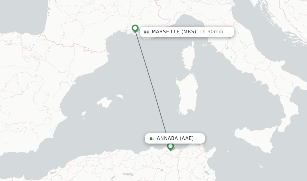 Flights from Annaba to Marseille route map