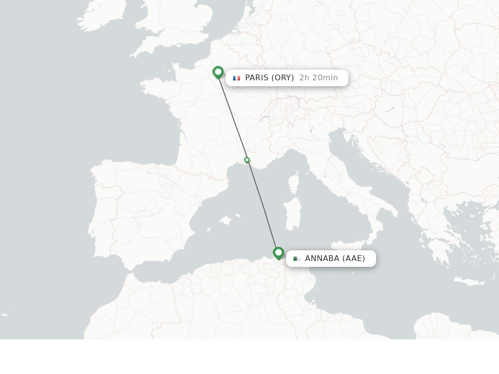 Flights from Annaba to Paris route map