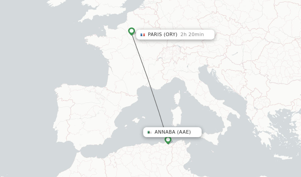 Flights from Annaba to Paris route map