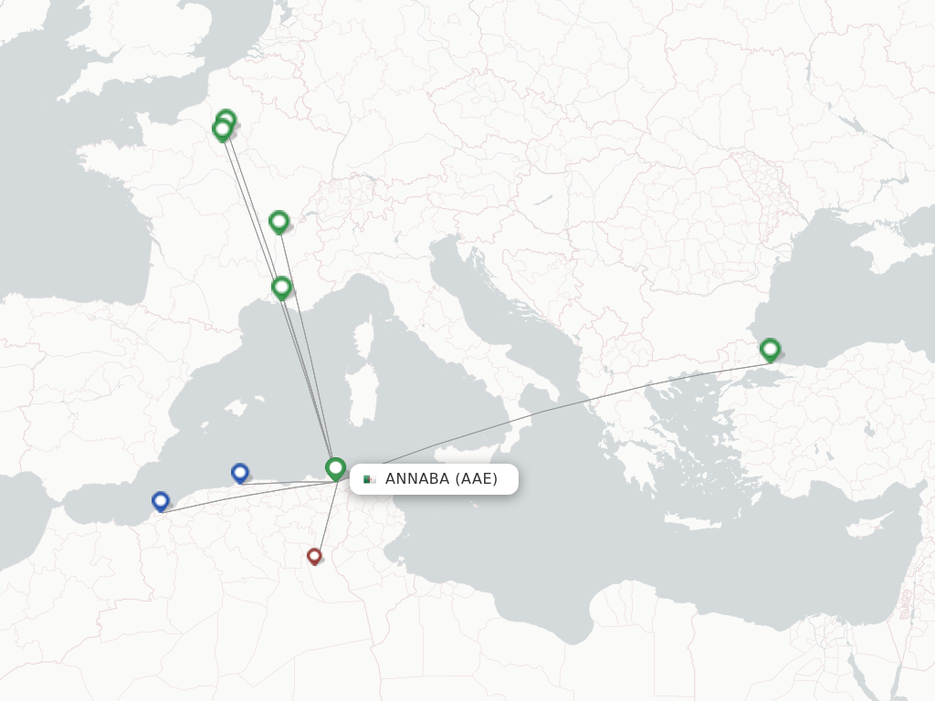 Flights from Annaba to Milan route map