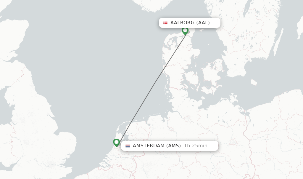 Flights from Aalborg to Amsterdam route map