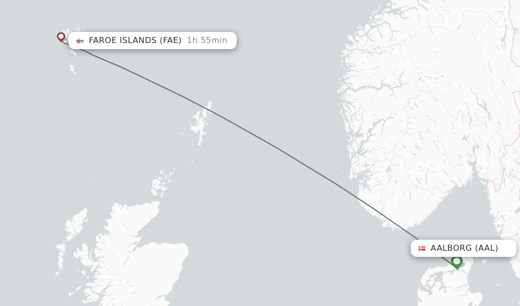 Flights from Aalborg to Faroe Islands route map
