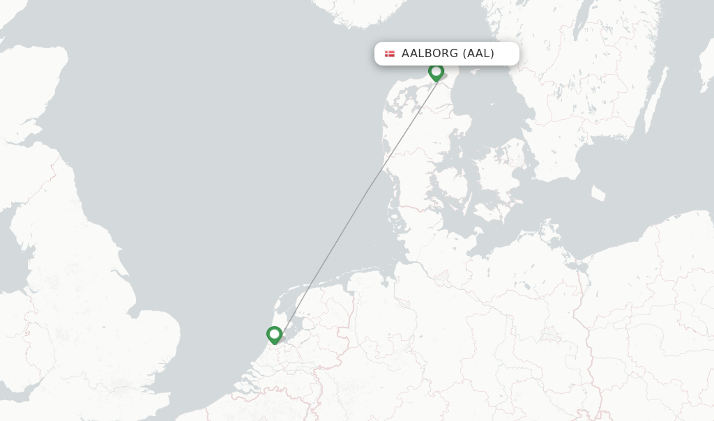 Route map with flights from Aalborg with KLM