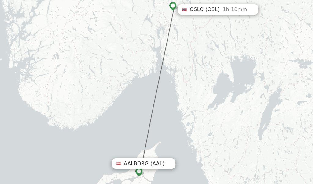 Flights from Aalborg to Oslo route map
