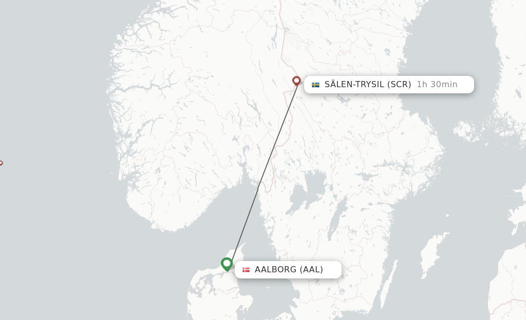 Flights from Aalborg to Salen route map