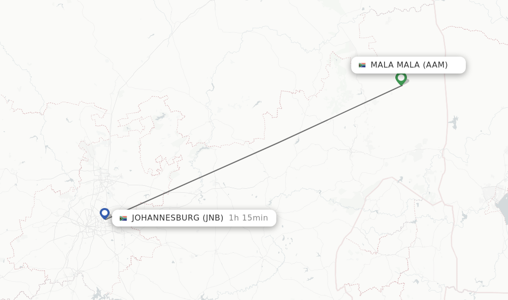 Flights from Johannesburg to Mala Mala route map