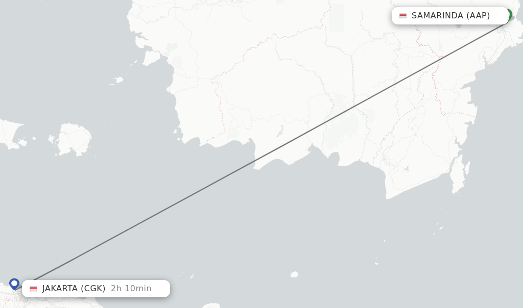 Flights from Jakarta to Samarinda route map