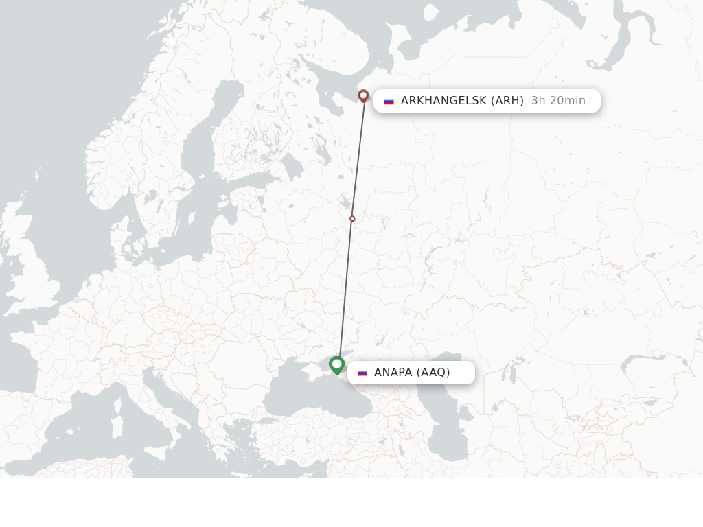 Flights from Anapa to Arkhangelsk route map