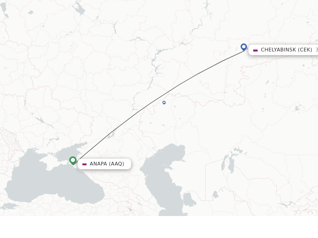 Flights from Anapa to Chelyabinsk route map