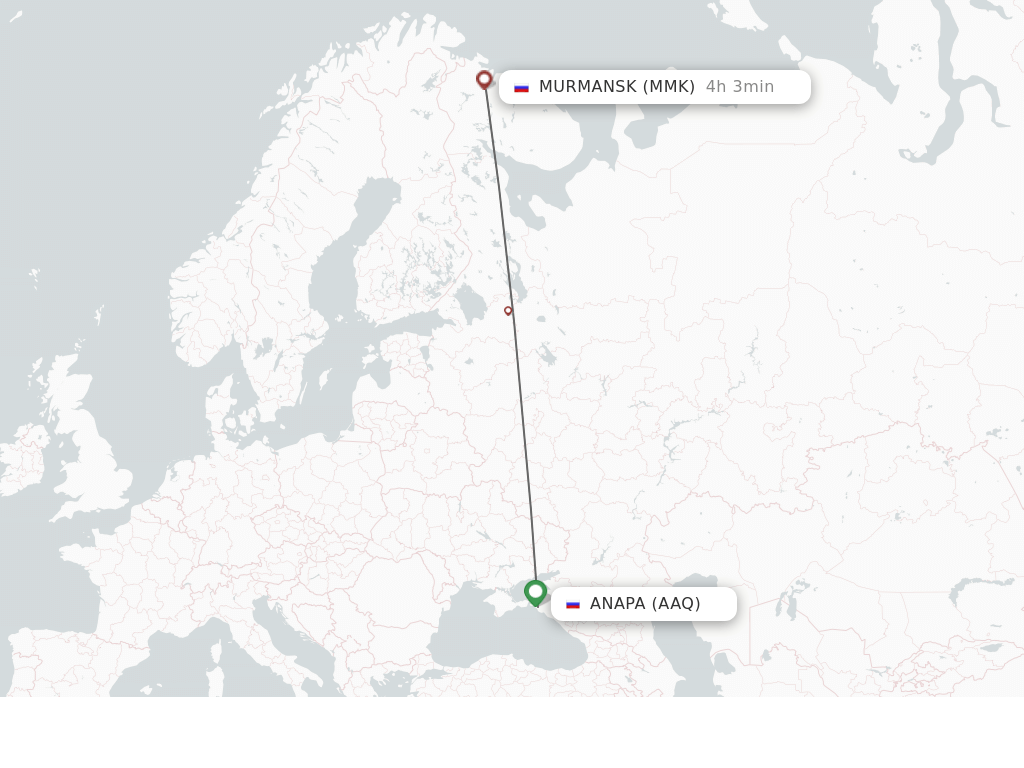 Flights from Anapa to Murmansk route map