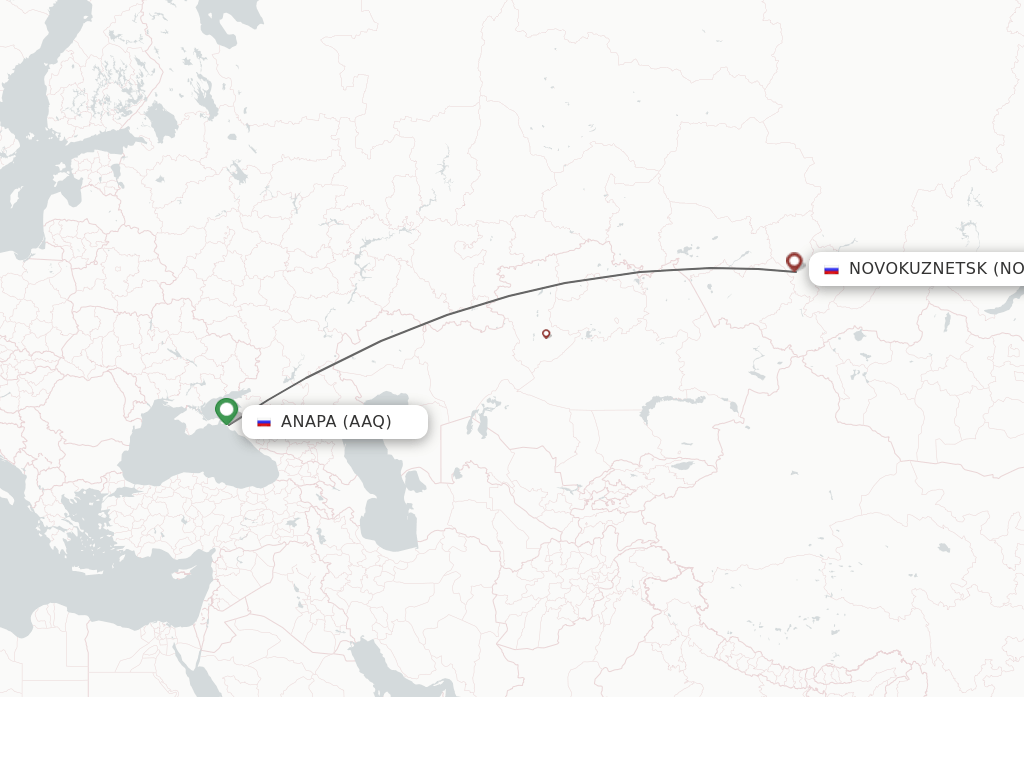 Flights from Anapa to Novokuznetsk route map