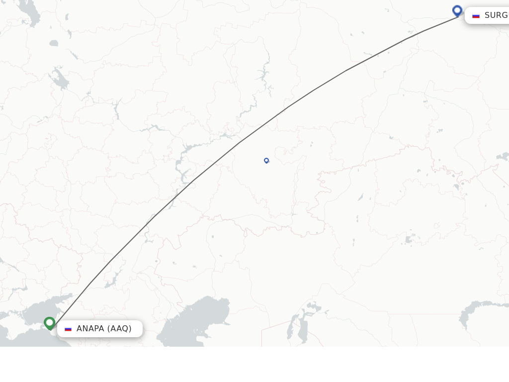 Flights from Surgut to Anapa route map