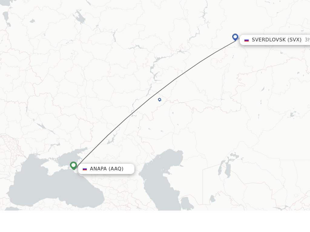 Flights from Anapa to Yekaterinburg route map
