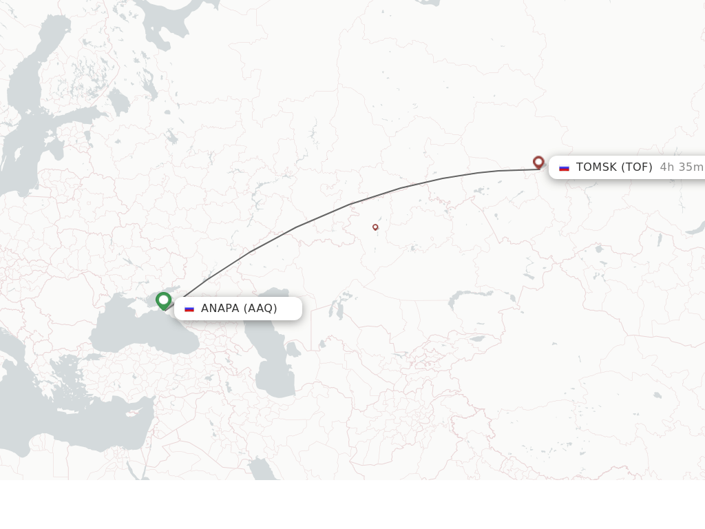 Flights from Anapa to Tomsk route map