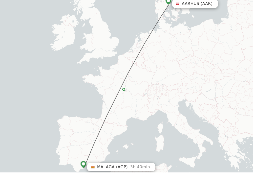 Flights from Aarhus to Malaga route map