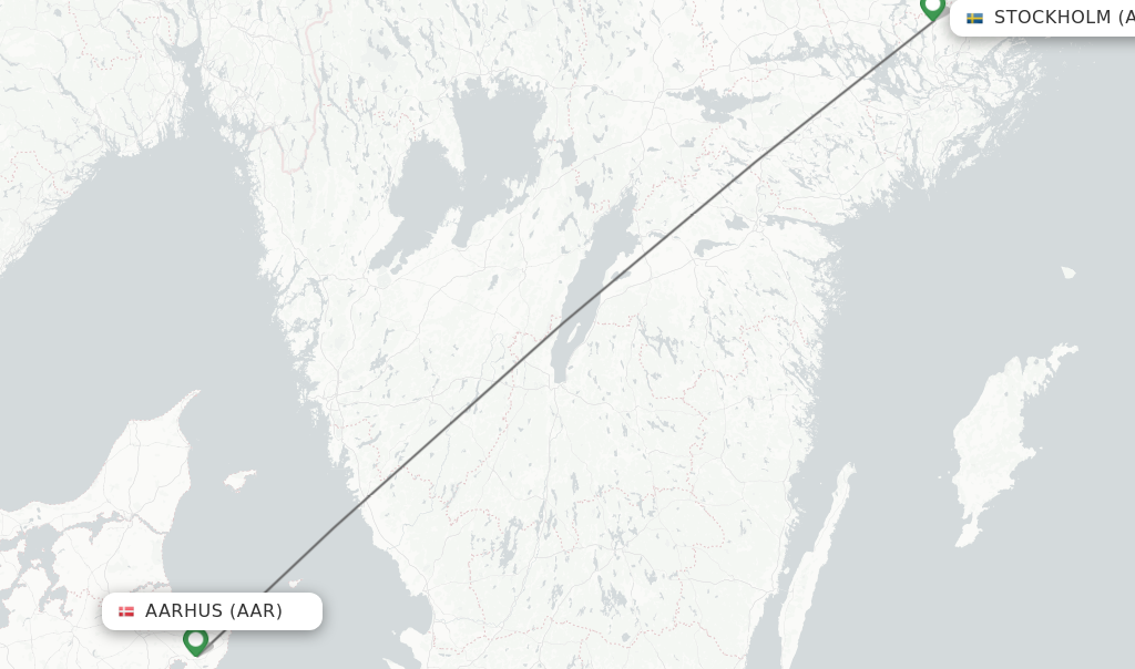 Flights from Aarhus to Stockholm route map