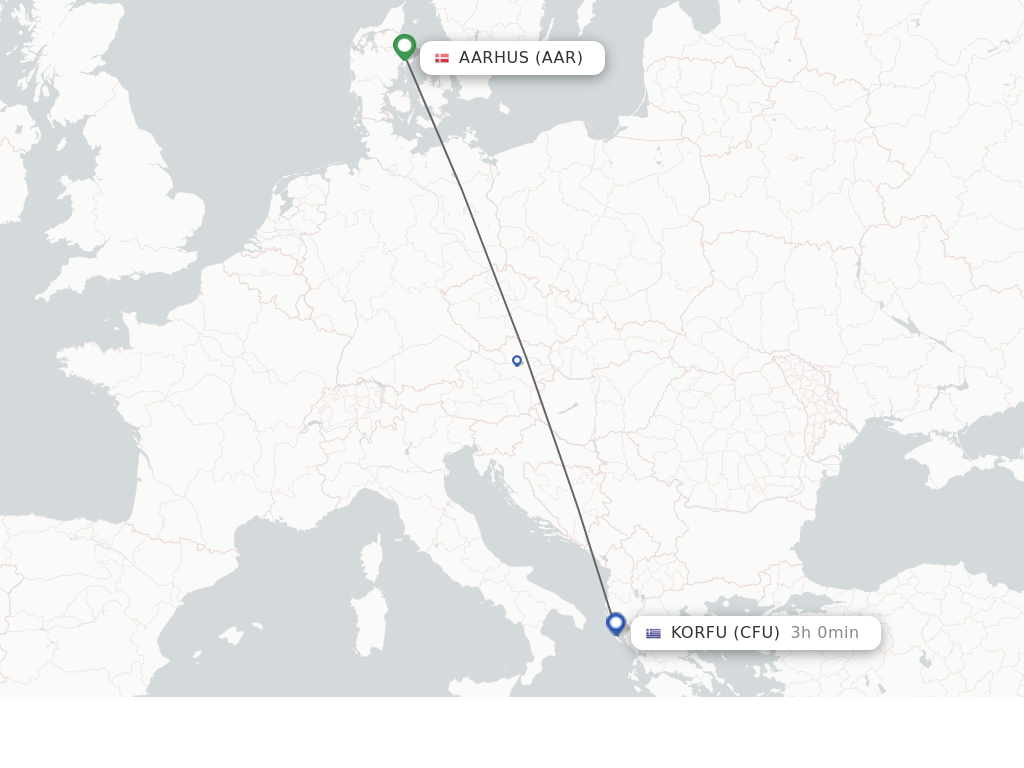 Flights from Aarhus to Kerkyra route map