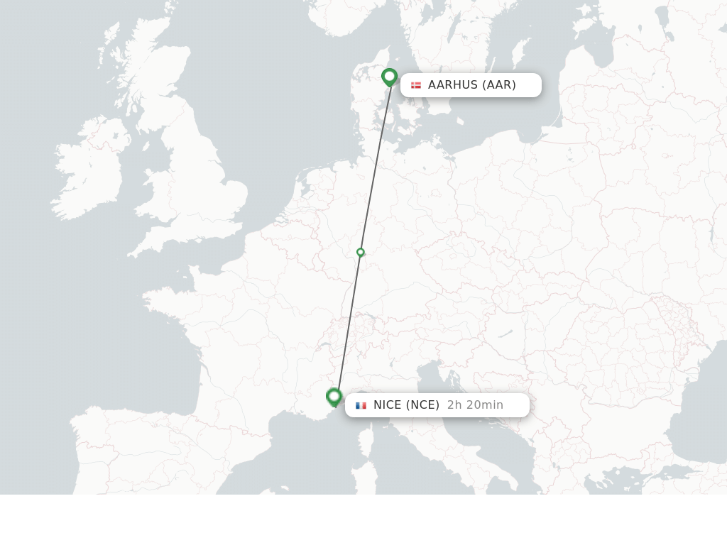 Flights from Aarhus to Nice route map