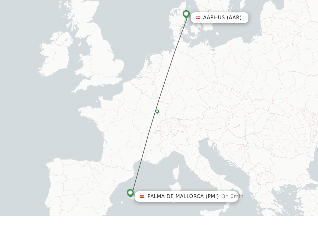 Flights from Palma de Mallorca to Aarhus route map