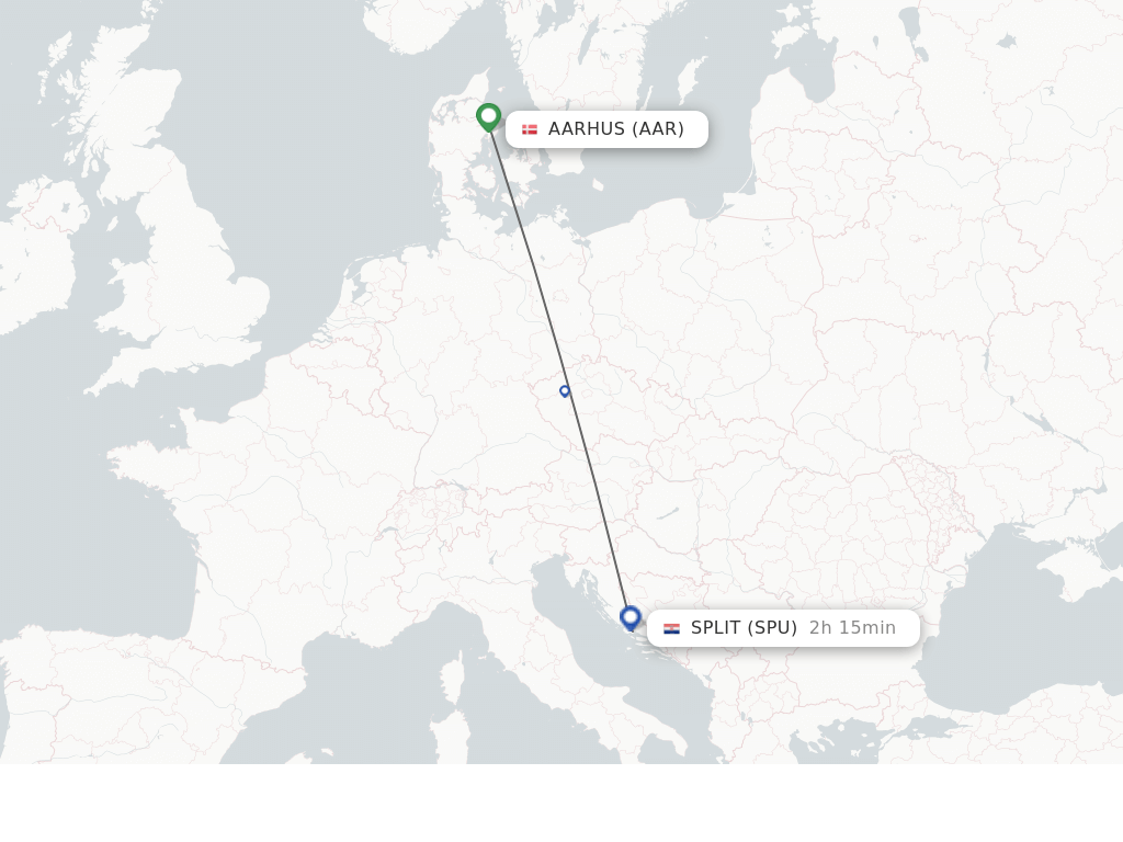 Flights from Aarhus to Split route map
