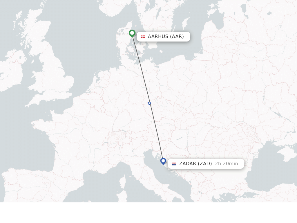 Flights from Aarhus to Zadar route map