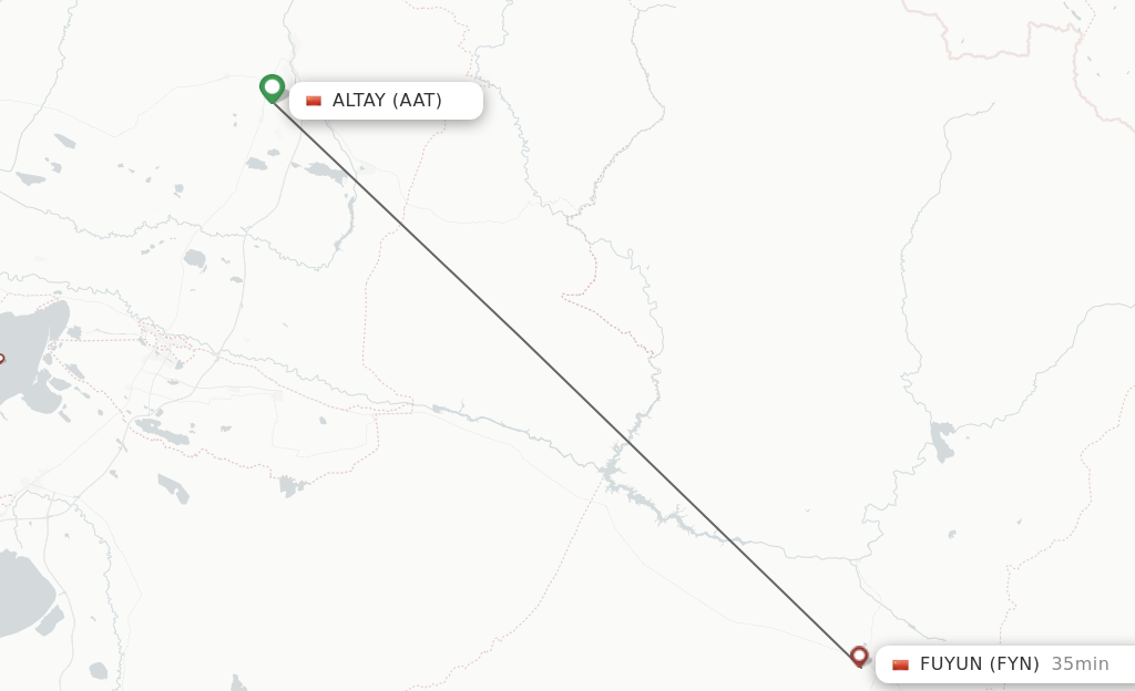 Flights from Altay to Fuyun route map