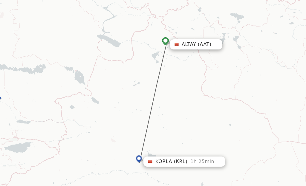 Flights from Altay to Korla route map