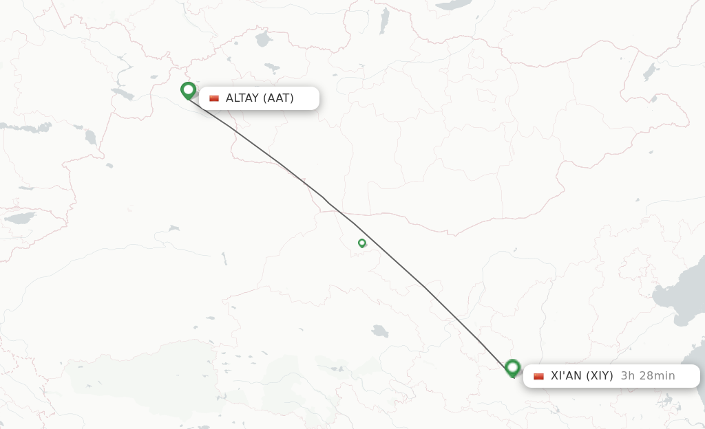 Flights from Altay to Xian route map