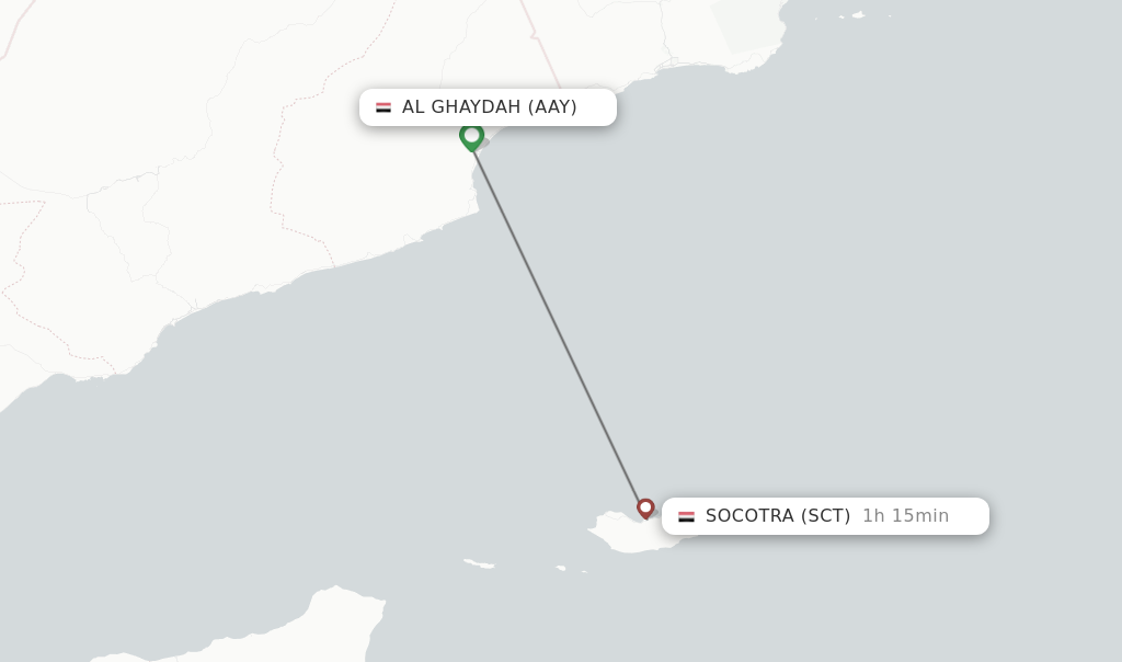 Flights from Al Ghaydah to Socotra route map