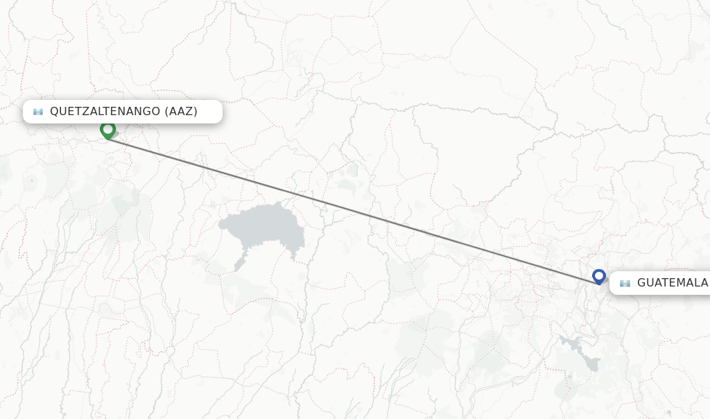 Flights from Quetzaltenango to Guatemala City route map