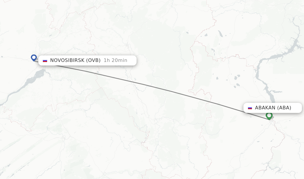 Flights from Abakan to Novosibirsk route map