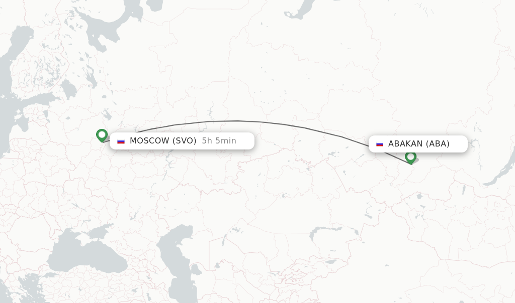 Flights from Abakan to Moscow route map