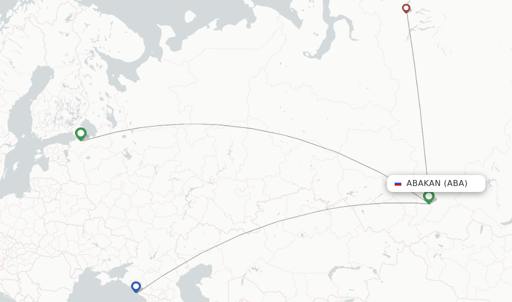 Route map with flights from Abakan with NordStar