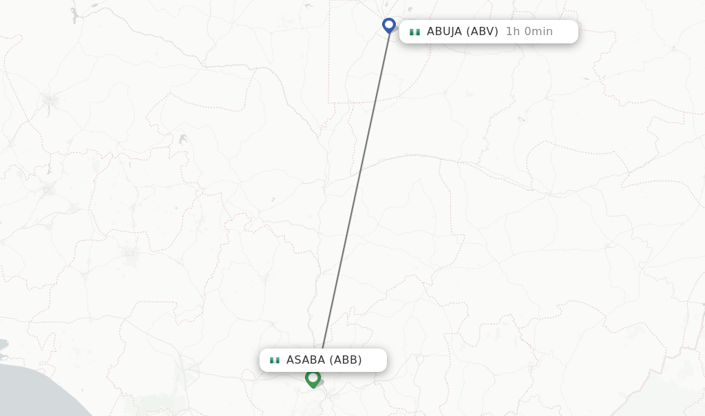 Flights from Abuja to Asaba route map