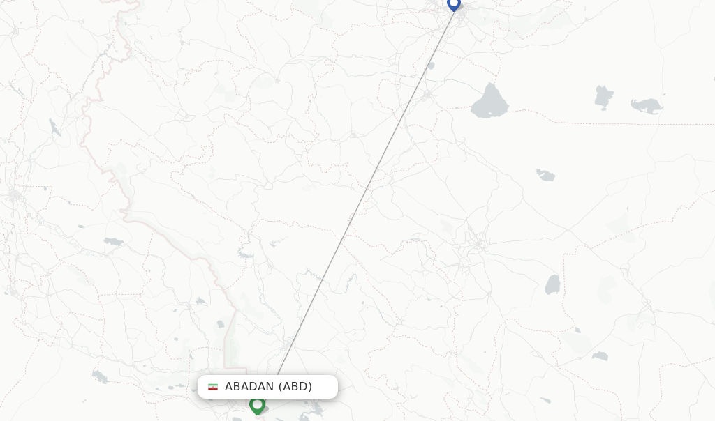 Route map with flights from Abadan with Iran Air