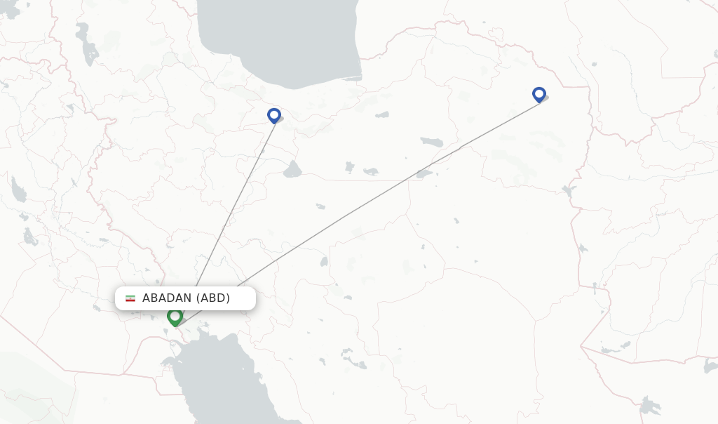 Route map with flights from Abadan with Qeshm Air