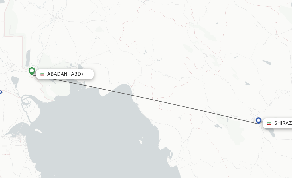 Flights from Abadan to Shiraz route map