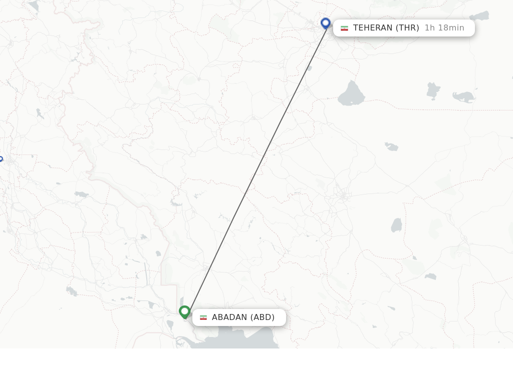 Flights from Abadan to Teheran route map