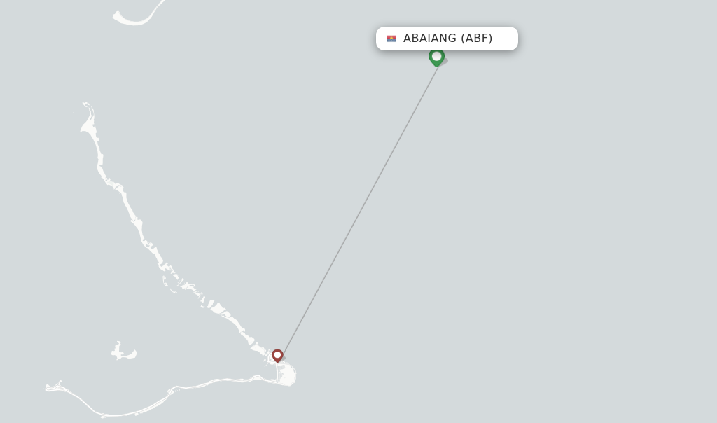 Route map with flights from Abaiang with Air Kiribati
