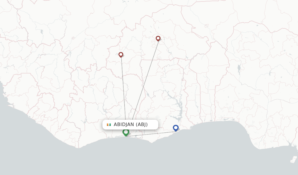 Route map with flights from Abidjan with Air Burkina