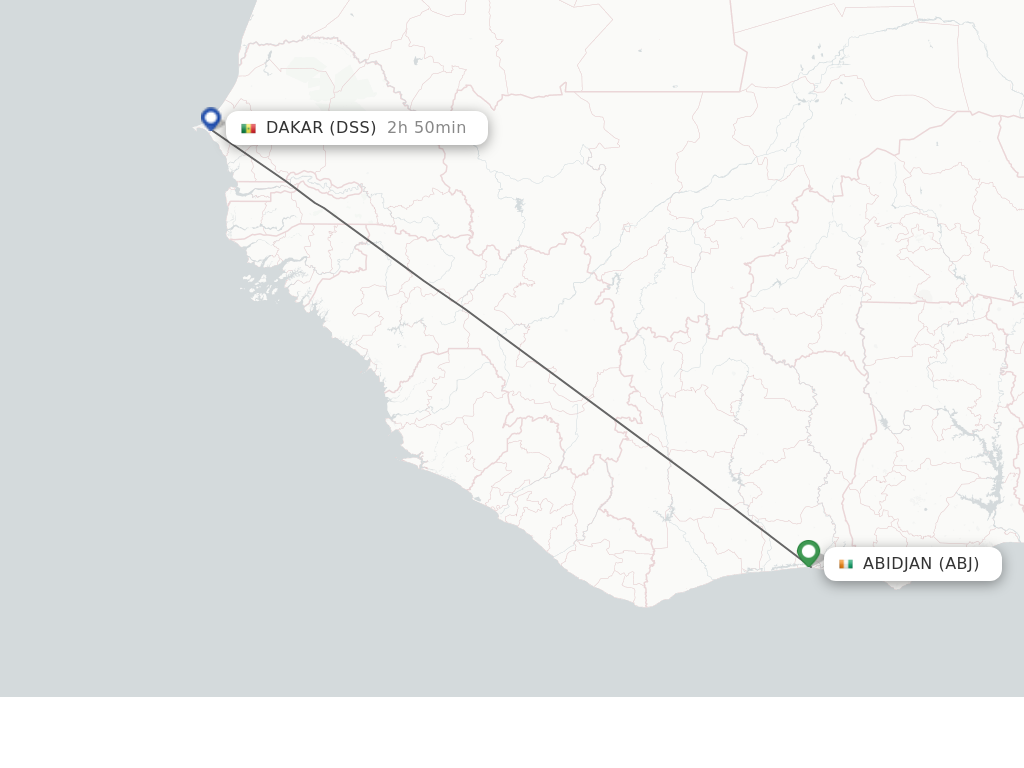 Flights from Abidjan to Dakar route map
