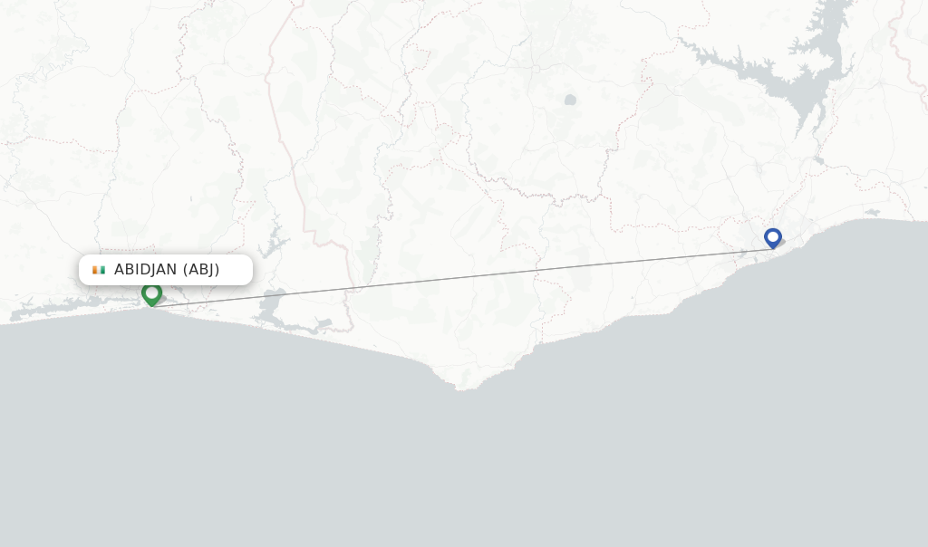 Route map with flights from Abidjan with Emirates