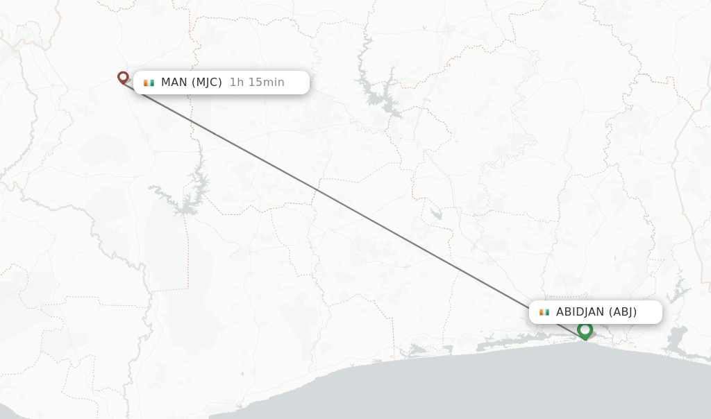 Flights from Abidjan to Man route map