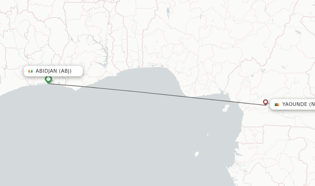 Flights from Abidjan to Yaounde route map