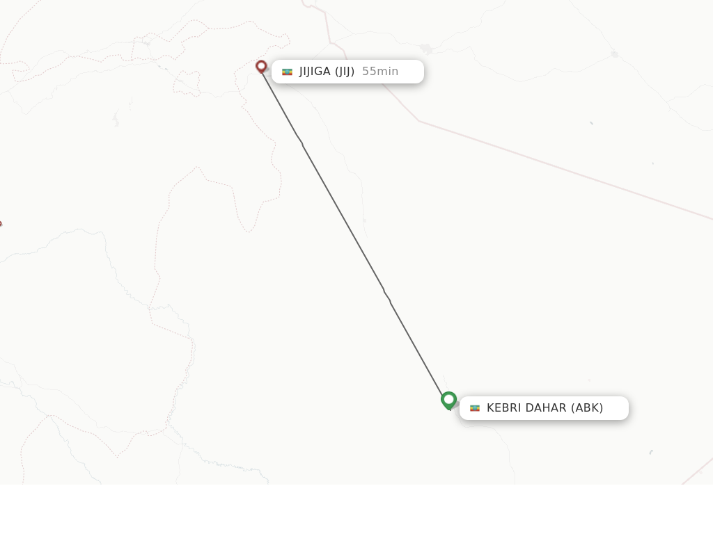 Flights from Kabri Dar to Jijiga route map