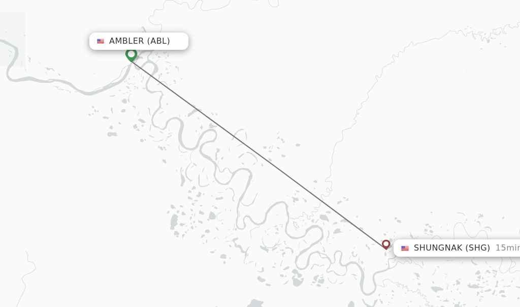 Flights from Ambler to Shungnak route map