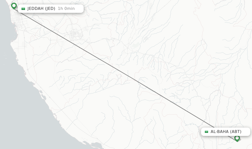 Flights from Al-Baha to Jeddah route map