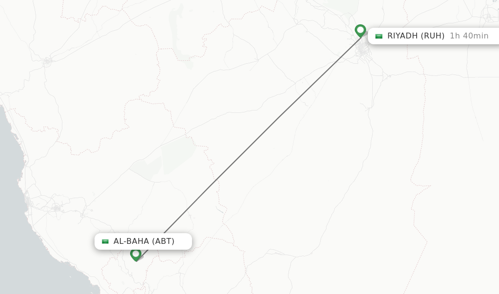 Flights from Al-Baha to Riyadh route map
